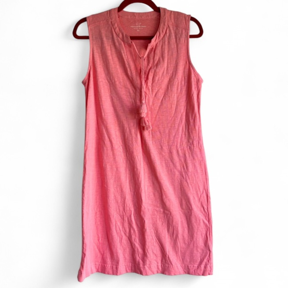 Vineyard Vines Coral Sleeveless Tassel Tie Neck Cotton Dress Size XS